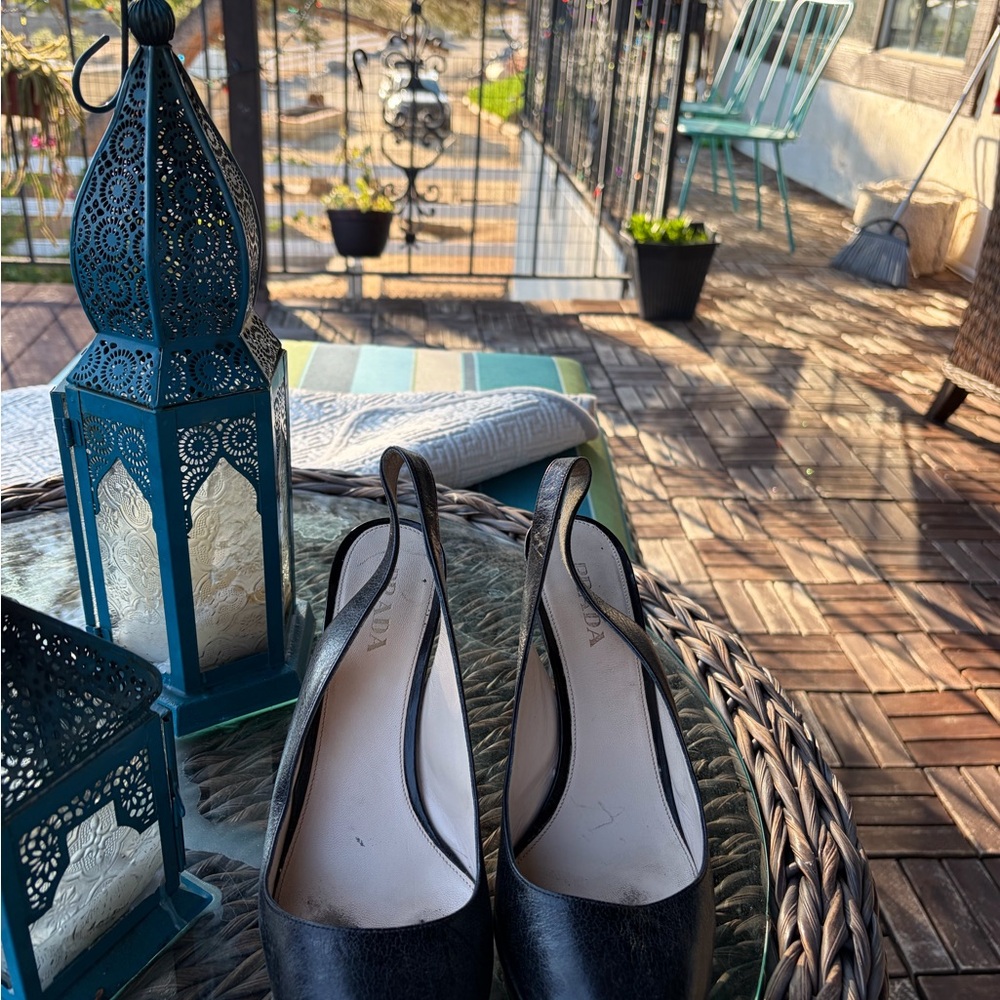 Prada Black Leather Slingback Mules